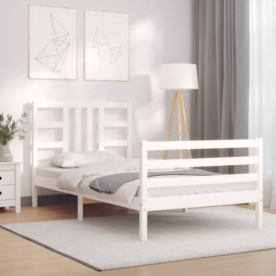 The Living Store Bedframe Grenenhout Wit 195.5 x 95.5 x 100 cm Met Multiplex lattenbodem