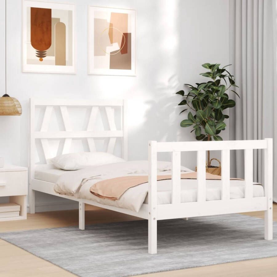 The Living Store Bedframe met hoofdbord massief hout wit 3FT Single Bedframe Bedframes Bed Eenpersoonsbed Slaapkamermeubel Houten Bedframe Houten Bed Bedbodem Massief Houten Bedframe Ledikant Bedframe Met Hoofdeinde - Foto 3