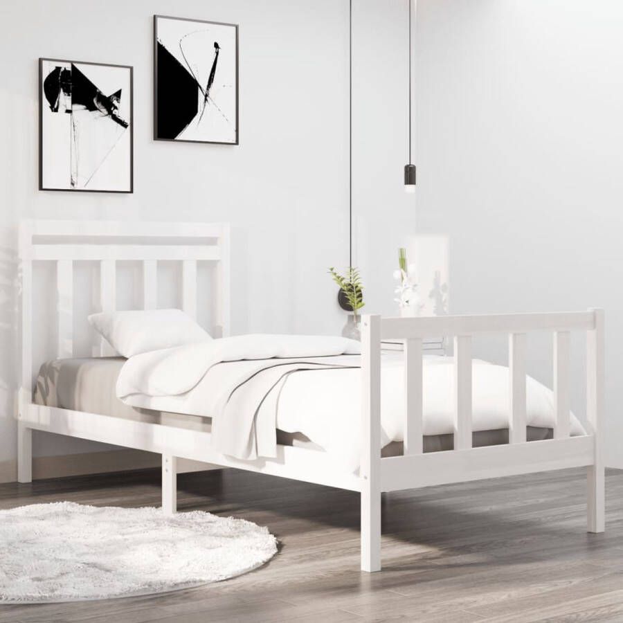 The Living Store Bedframe massief hout wit 90x190 cm 3FT Single Bedframe Bedframes Eenpersoonsbed Bed Bedombouw Ledikant Houten Bedframe Eenpersoonsbedden Bedden Bedombouwen Ledikanten - Foto 2