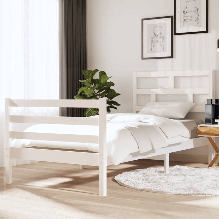 The Living Store Bedframe Grenenhout Wit 195.5 x 96 x 100 cm Stevige Lattenbodem Geschikt voor 90 x 190 cm Matras