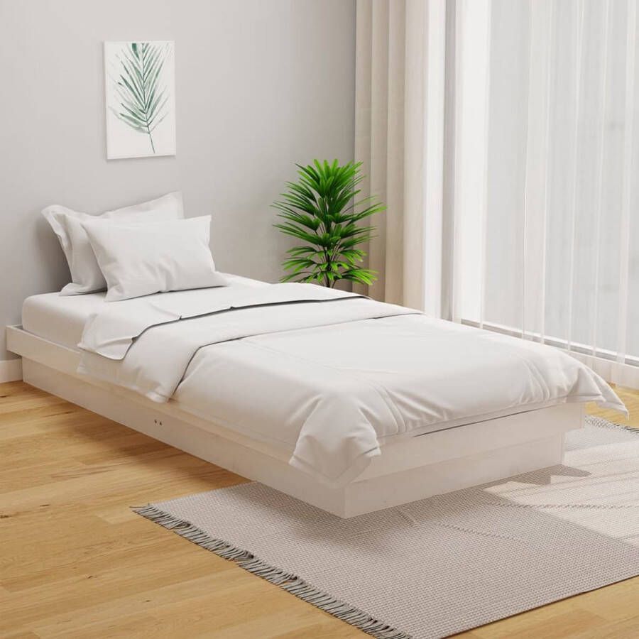 The Living Store Bedframe Grenenhout Wit 204 x 93.5 x 21 cm Geschikt voor 90 x 200 cm matras