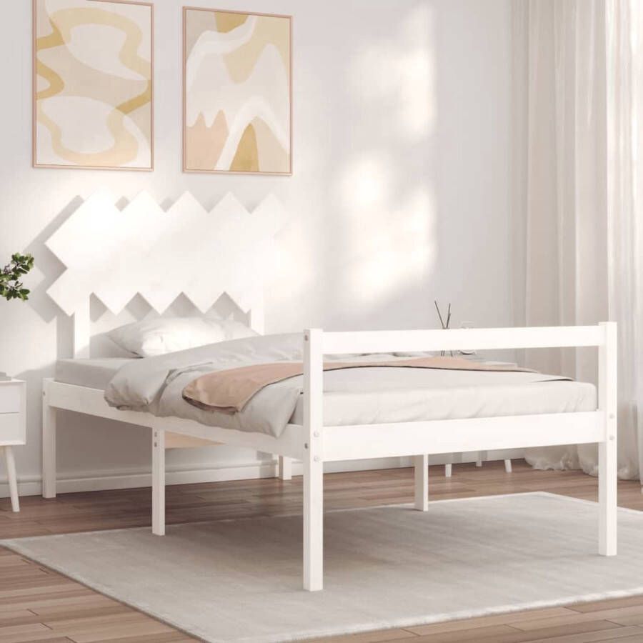 The Living Store Bedframe Grenenhout Wit 205.5 x 105.5 x 80.5 cm Geen Matras Montage vereist
