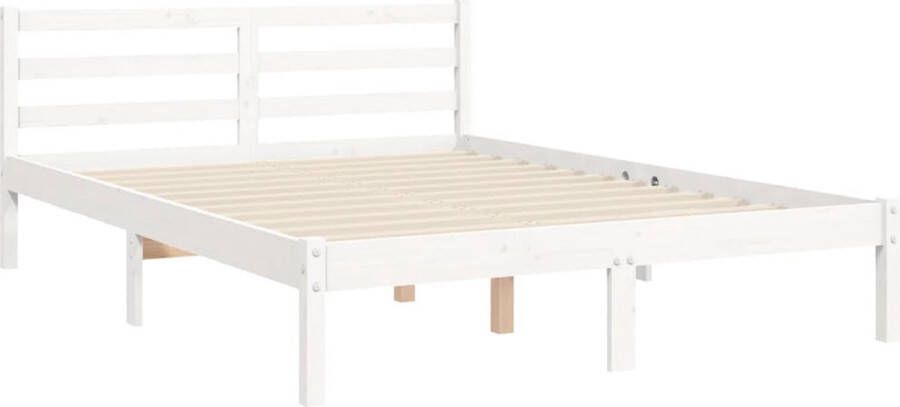 The Living Store Bedframe met hoofdbord massief hout wit 120x200 cm Bedframe Bedframes Bed Tweepersoonsbed Slaapkamermeubel Houten Bedframe Houten Bed Bedbodem Massief Houten Bedframe Ledikant Bedframe Met Hoofdeinde - Foto 2