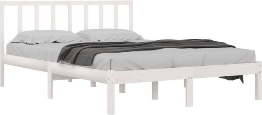 The Living Store Bedframe Grenenhout Wit 205.5 x 126 x 100 cm 120 x 200 cm Stabiel en Comfortabel