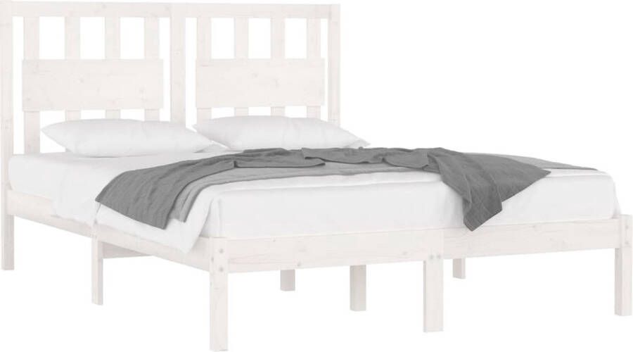 The Living Store Bedframe massief grenenhout wit 140x200 cm Bedframe Bedframes Tweepersoonsbed Bed Bedombouw Dubbel Bed Frame Bed Frame Ledikant Houten Bedframe Tweepersoonsbedden - Foto 2