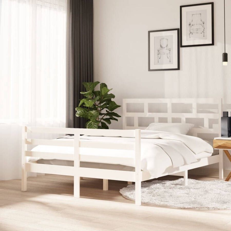 The Living Store Bedframe massief grenenhout wit 140x200 cm Bedframe Bedframes Bed Bedbodem Ledikant Bed Frame Massief Houten Bedframe Slaapmeubel Tweepersoonsbed Bedden Bedbodems