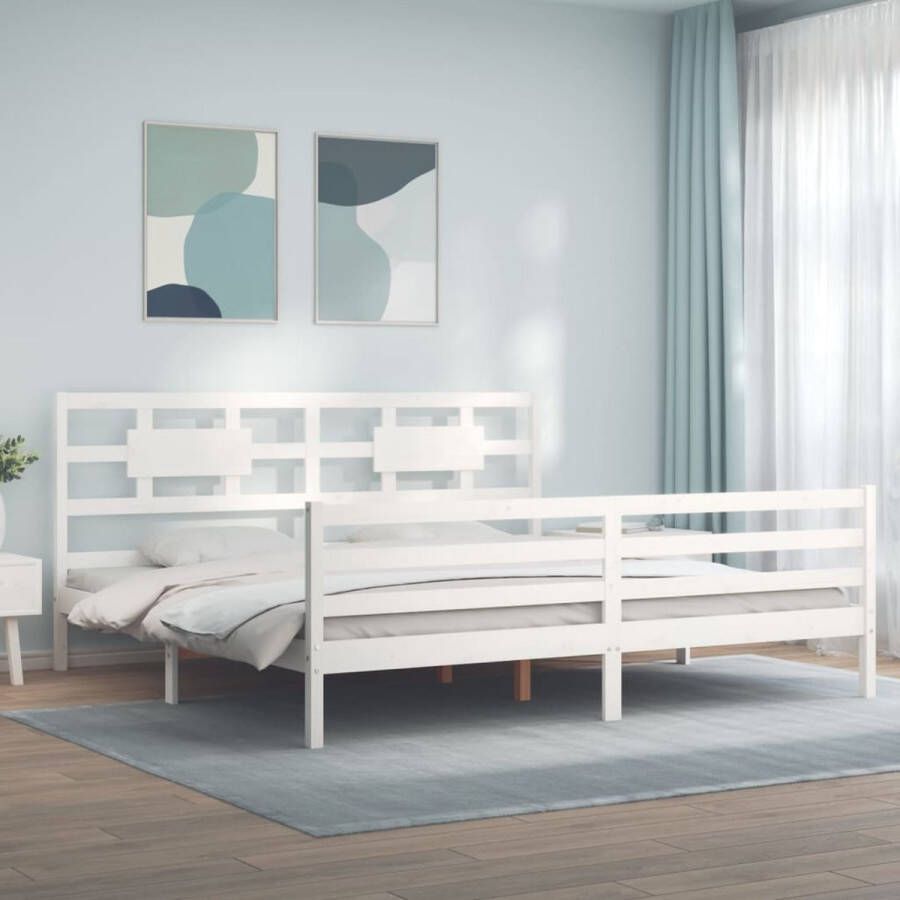 The Living Store Bedframe met hoofdbord massief hout wit 6FT Super King Bedframe Bedframes Bed Tweepersoonsbed Slaapkamermeubel Houten Bedframe Houten Bed Bedbodem Massief Houten Bedframe Ledikant Bedframe Met Hoofdeinde - Foto 2