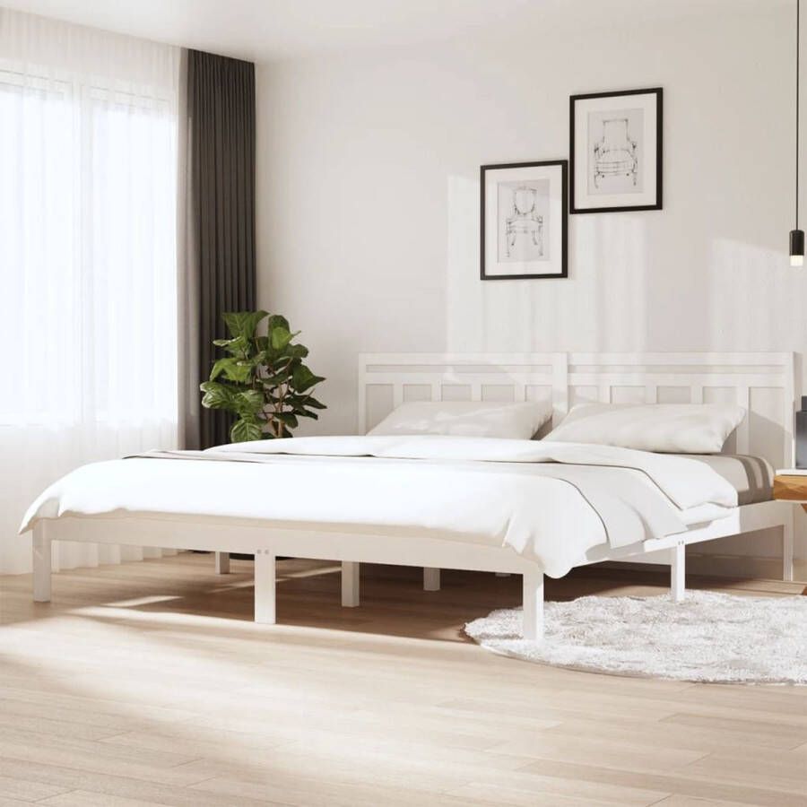 The Living Store Bedframe Grenenhout Wit 205.5 x 206 x 100 cm Geschikt voor 200 x 200 cm matras