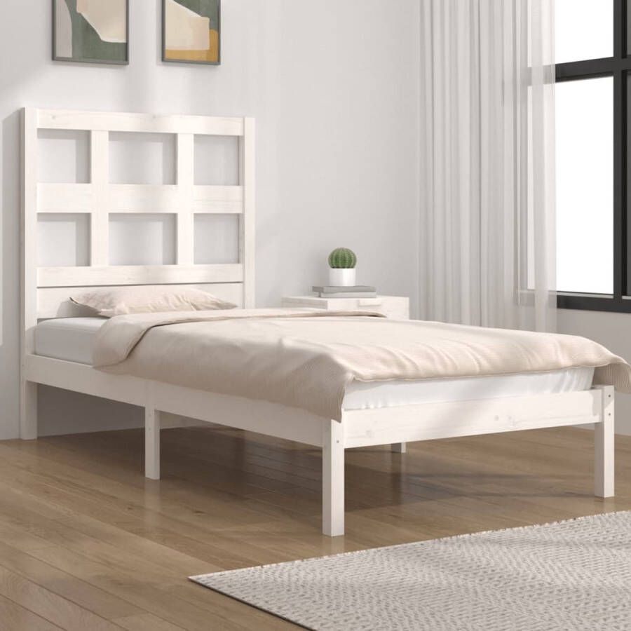 The Living Store Bedframe massief grenenhout wit 90x200 cm Bedframe Bedframes Bed Bedbodem Ledikant Bed Frame Massief Houten Bedframe Slaapmeubel Eenpersoonsbed Bedden Bedbodems - Foto 3