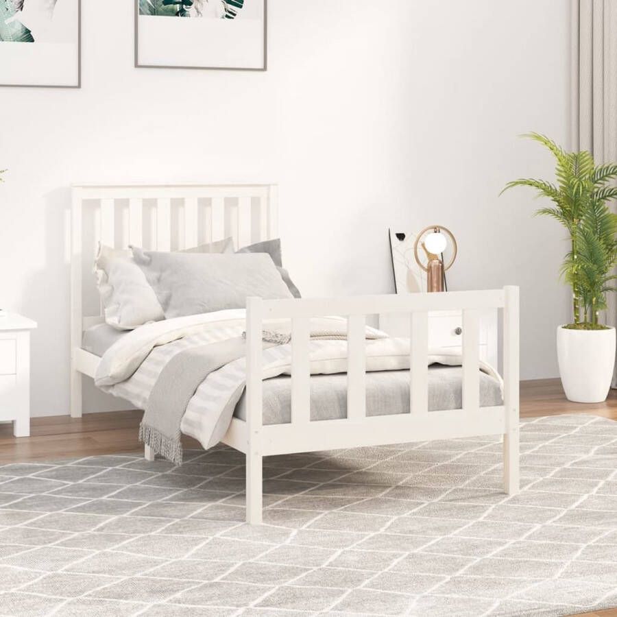 The Living Store Bedframe Grenenhout Wit 205.5 x 96 x 101 cm Rustieke uitstraling zonder matras Inclusief handleiding