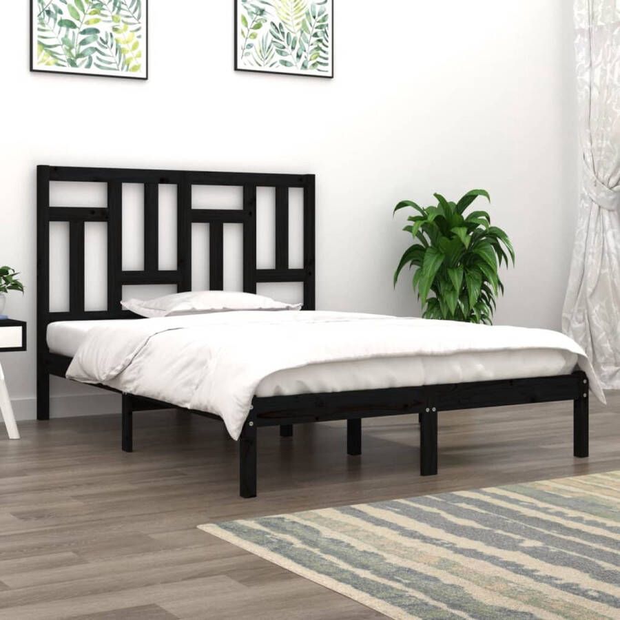 The Living Store Bedframe massief grenenhout zwart 140x190 cm Bedframe Bedframes Bed Bedbodem Ledikant Bed Frame Massief Houten Bedframe Slaapmeubel Tweepersoonsbed Bedden Bedbodems - Foto 3