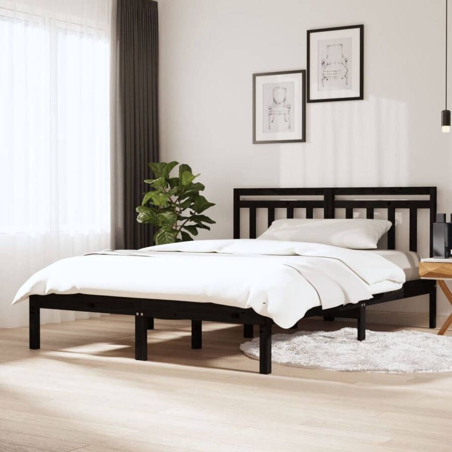 The Living Store Bedframe Grenenhout Zwart 195.5 x 146 x 100 cm Geschikt voor 140 x 190 cm matras Montage vereist Inclusief hoofdeind Bedframe Grenenhouten Bed Zwart Bedframe King Size Bed Boxspring Bed