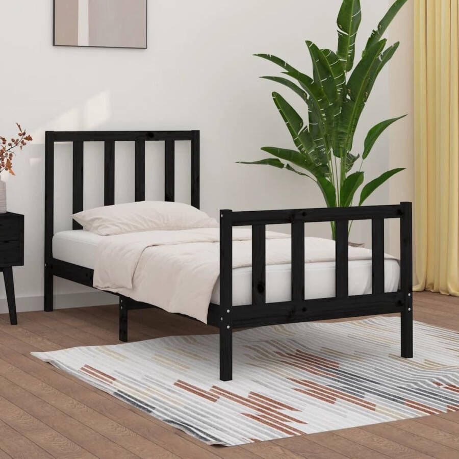 The Living Store Bedframe massief hout zwart 75x190 cm 2FT6 Small Single Bedframe Bedframes Eenpersoonsbed Bed Bedombouw Ledikant Houten Bedframe Eenpersoonsbedden Bedden Bedombouwen Ledikanten