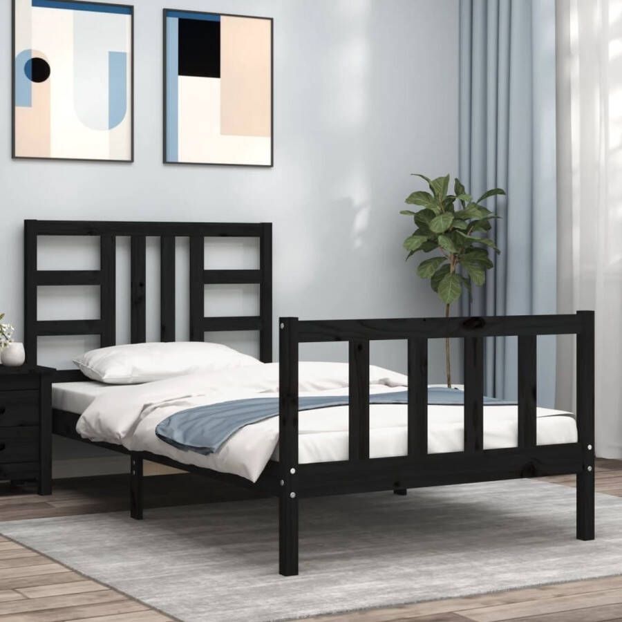 The Living Store Bedframe met hoofdbord massief hout zwart 3FT Single Bedframe Bedframes Bed Eenpersoonsbed Slaapkamermeubel Houten Bedframe Houten Bed Bedbodem Massief Houten Bedframe Ledikant Bedframe Met Hoofdeinde - Foto 6