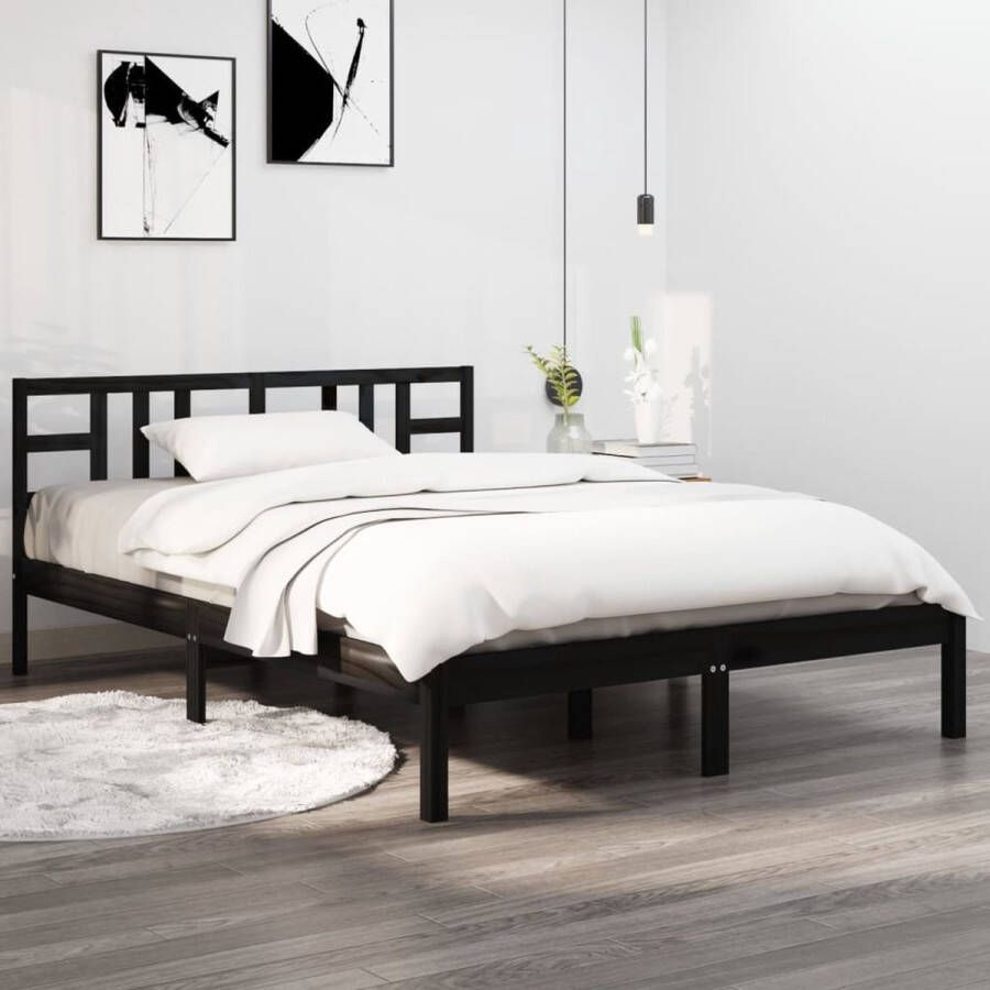 The Living Store Bedframe Grenenhout Zwart 195.5x125.5x31 cm Multiplex Lattenbodem 120x190 cm Matras Inclusief Hoofdeind Montage Vereist Slaapkamers Meubels Bed Frame Houten Bed Dubbel Bed Groot Tweepersoonsbed