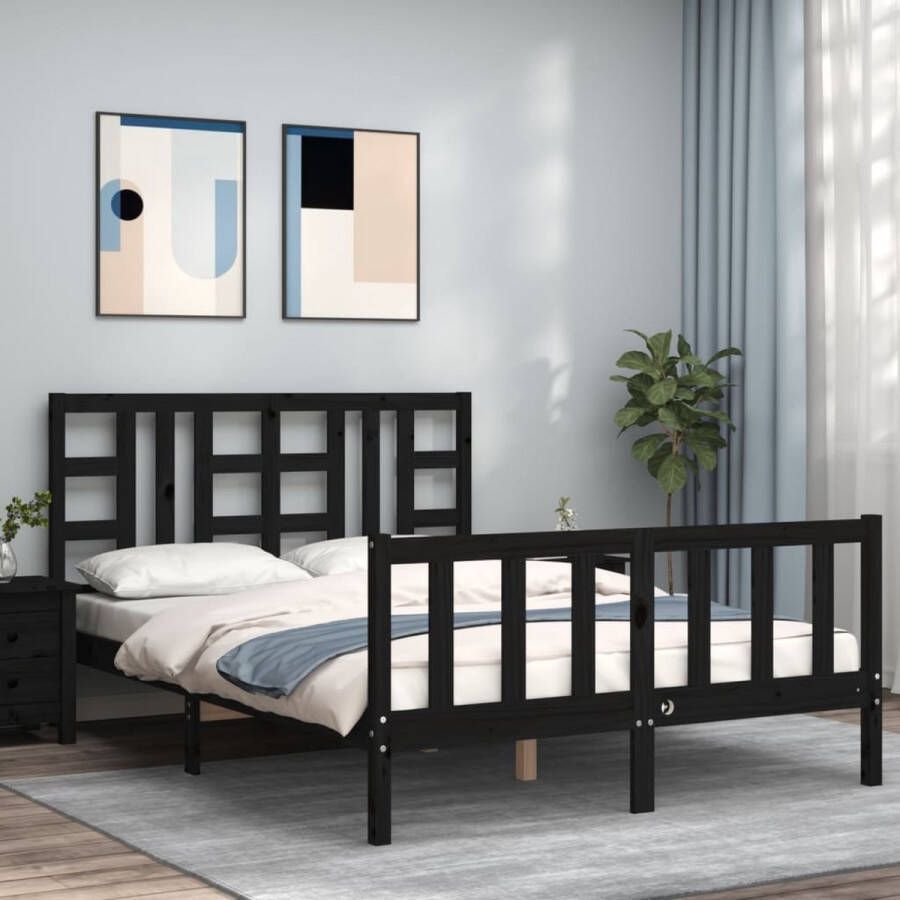 The Living Store Bedframe Grenenhout Zwart 205.5 x 145.5 x 100 cm Multiplex lattenbodem