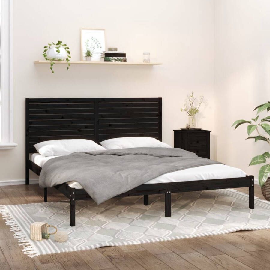 The Living Store Bedframe Grenenhout Zwart 205.5 x 186 x 100 cm 180 x 200 cm Montage vereist