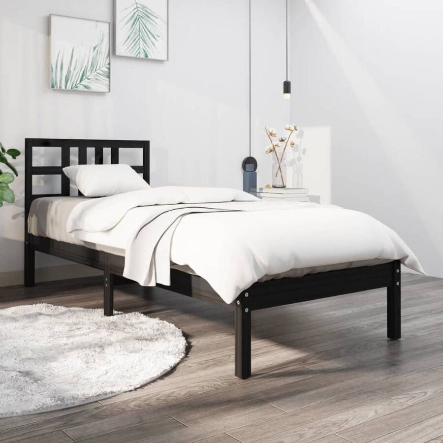 The Living Store Bedframe massief hout zwart 100x200 cm Bedframe Bedframes Eenpersoonsbed Bed Bedombouw Ledikant Houten Bedframe Eenpersoonsbedden Bedden Bedombouwen Ledikanten