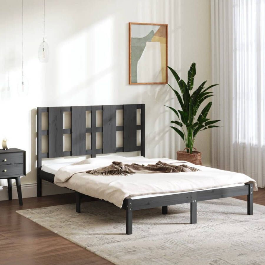 The Living Store Bedframe massief grenenhout grijs 120x200 cm Bedframe Bedframes Bed Bedbodem Ledikant Bed Frame Massief Houten Bedframe Slaapmeubel Tweepersoonsbed Bedden Bedbodems