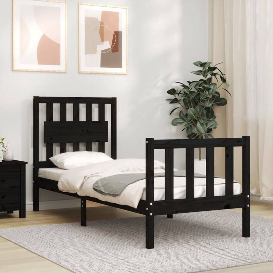 The Living Store Bedframe met hoofdbord massief hout zwart 2FT6 Small Single Bedframe Bedframes Bed Eenpersoonsbed Slaapkamermeubel Houten Bedframe Houten Bed Bedbodem Massief Houten Bedframe Ledikant Bedframe Met Hoofdeinde - Foto 4