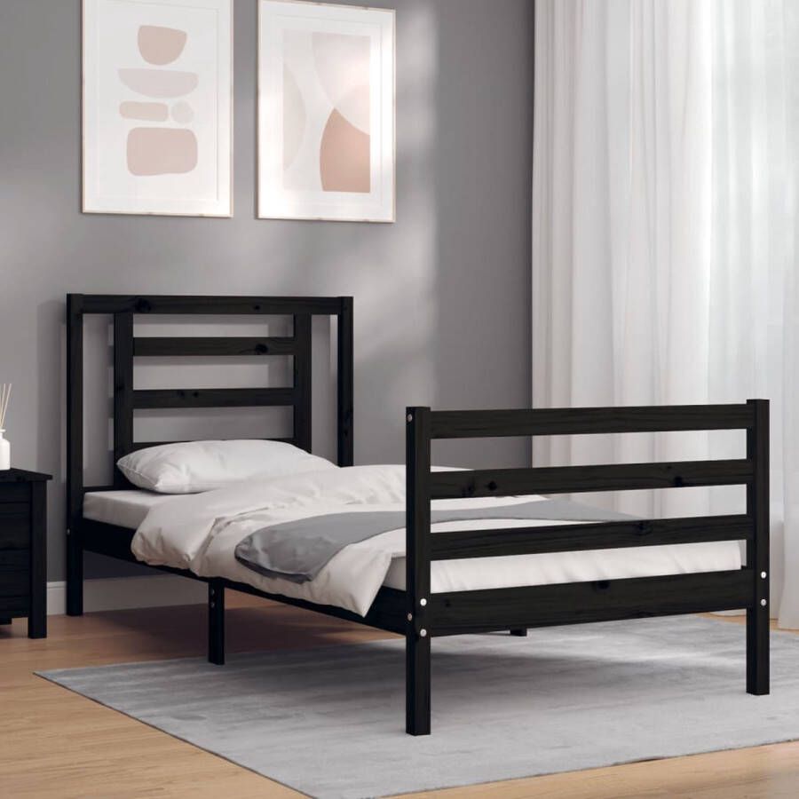 The Living Store Bedframe Grenenhouten 205.5 x 105.5 x 100 cm Zwart