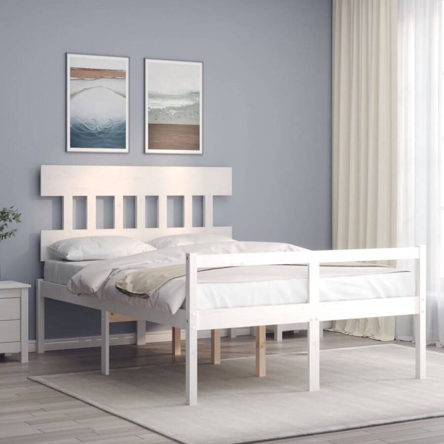 The Living Store Bedframe met hoofdbord massief hout wit 120x200 cm Bedframe Bedframes Bed Tweepersoonsbed Slaapkamermeubel Houten Bedframe Houten Bed Bedbodem Massief Houten Bedframe Ledikant Bedframe Met Hoofdeinde