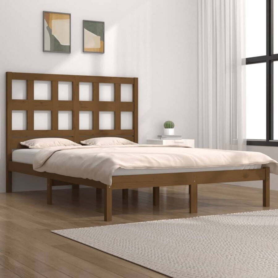 The Living Store Bedframe grenenhout honingbruin 150x200 cm 5FT King Size Bedframe Bedframes Bed Bedbodem Ledikant Bed Frame Massief Houten Bedframe Slaapmeubel Tweepersoonsbed Bedden Bedbodems