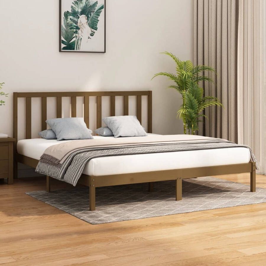 The Living Store Bedframe Grenenhouten 205.5 x 186 x 100 cm Honingbruin