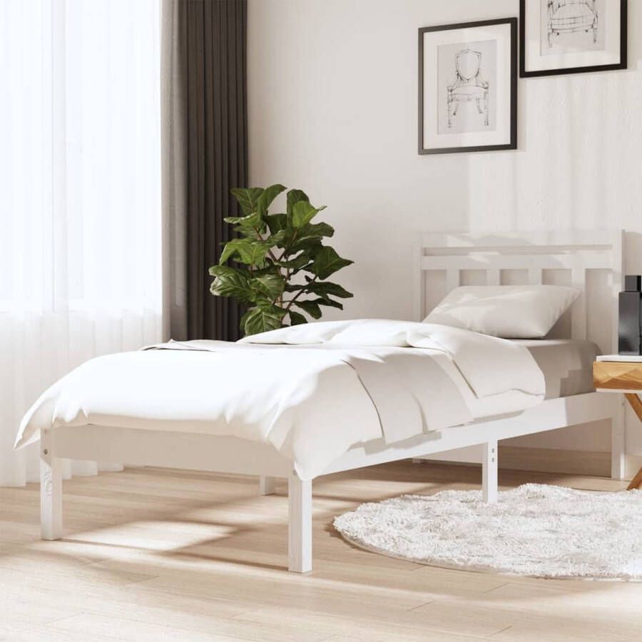 The Living Store Bedframe massief grenenhout wit 90x200 cm Bedframe Bedframes Eenpersoonsbed Bed Bedombouw Frame Bed Frame Ledikant Bedframe Met Hoofdeinde Eenpersoonsbedden Bedden