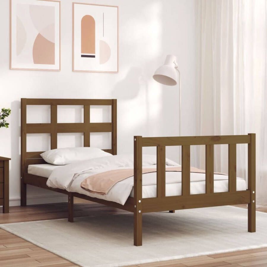 The Living Store Bedframe met hoofdbord massief hout honingbruin 90x200 cm Bedframe Bedframes Bed Eenpersoonsbed Slaapkamermeubel Houten Bedframe Houten Bed Bedbodem Massief Houten Bedframe Ledikant Bedframe Met Hoofdeinde - Foto 4