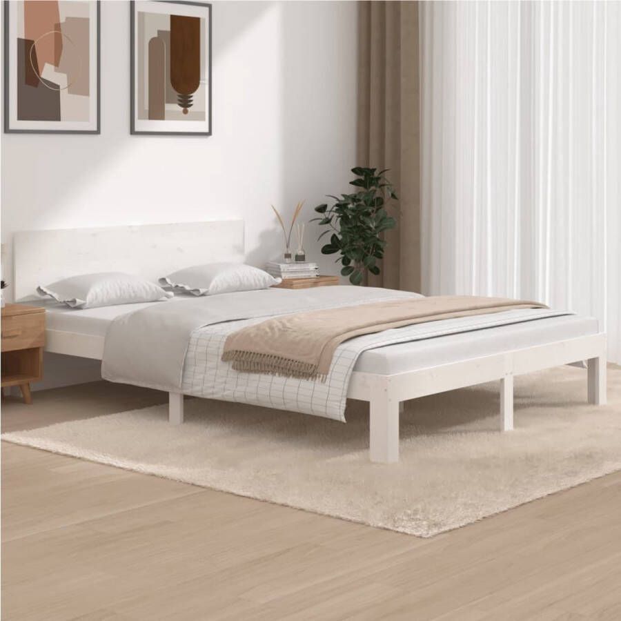 The Living Store Bedframe Grenenhouten Bedden 205.5 x 143.5 x 69.5 cm Wit