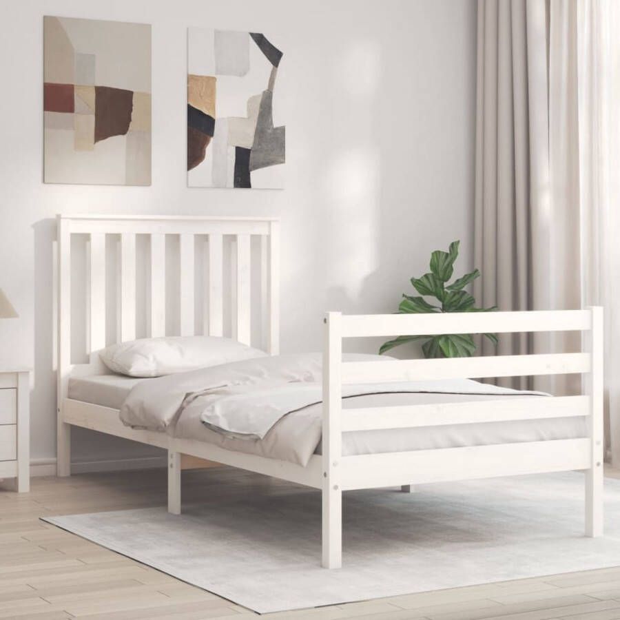 The Living Store Bedframe Grenenhouten Bedden 205.5 x 95.5 x 101 cm Wit