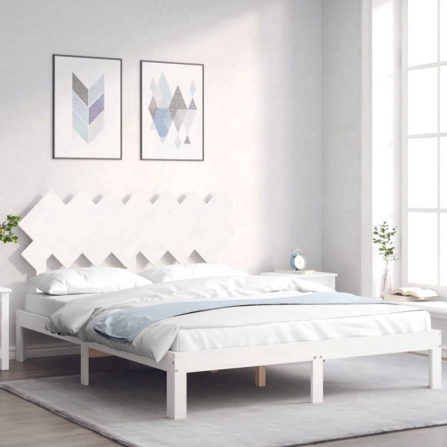 The Living Store Bedframe zonder matras massief grenenhout wit 140x200 cm Massief Grenenhouten Bed Bedframe Wit Bed Houten Bed Kopen - Foto 3