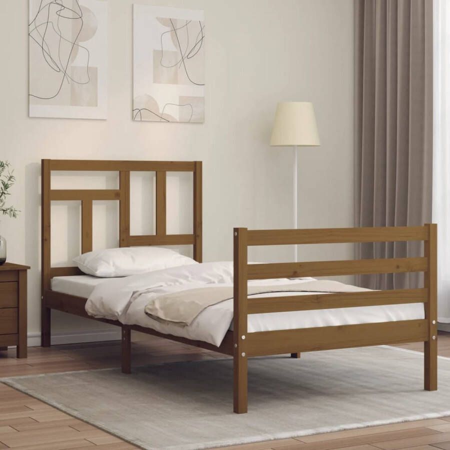 The Living Store Bedframe Grenenhouten Bedframe 205.5 x 105.5 x 100 cm Honingbruin