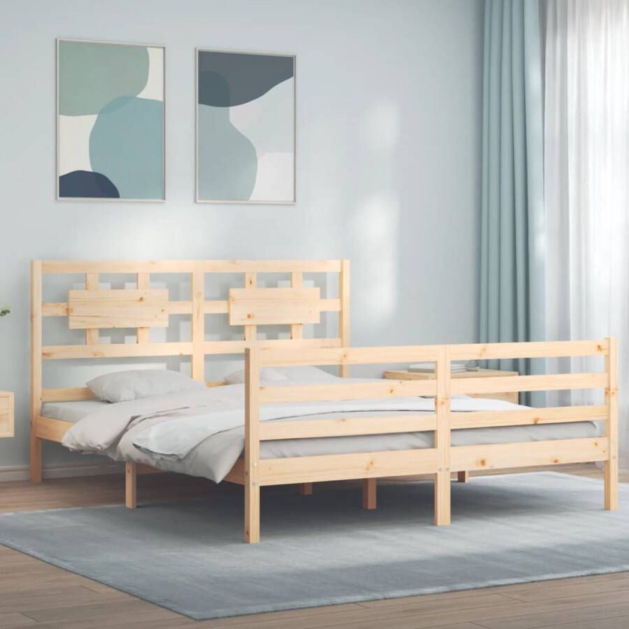 The Living Store Bedframe met hoofdbord massief hout 5 FT King Size Bedframe Bedframes Bed Tweepersoonsbed Slaapkamermeubel Houten Bedframe Houten Bed Bedbodem Massief Houten Bedframe Ledikant Bedframe Met Hoofdeinde - Foto 4