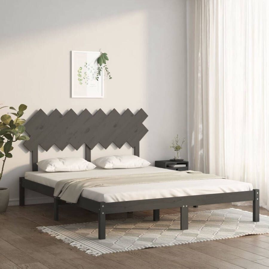 The Living Store Bedframe Grenenhouten Bedframe 205.5 x 165.5 x 31 cm Grijs