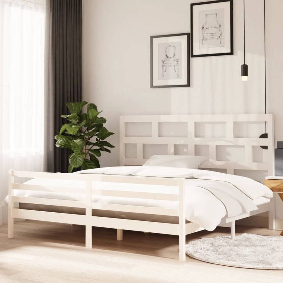 The Living Store Bedframe Grenenhouten Bedframe 205.5 x 206 x 100 cm Wit