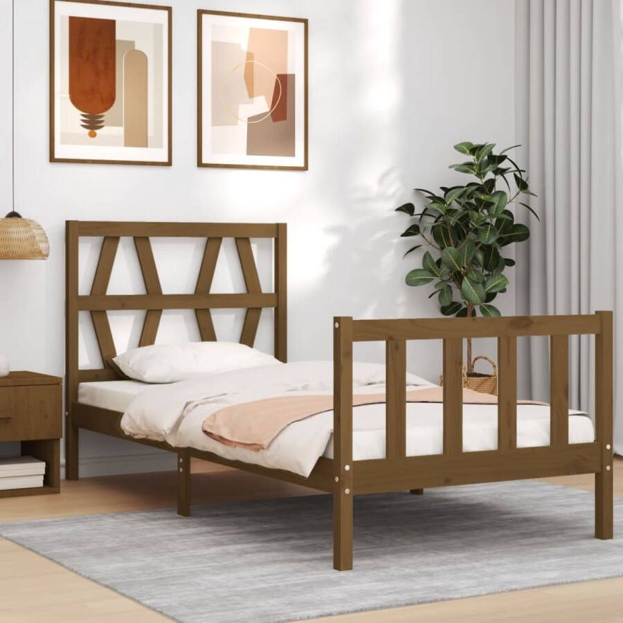 The Living Store Bedframe met hoofdbord massief hout honingbruin 90x200 cm Bedframe Bedframes Bed Eenpersoonsbed Slaapkamermeubel Houten Bedframe Houten Bed Bedbodem Massief Houten Bedframe Ledikant Bedframe Met Hoofdeinde - Foto 3