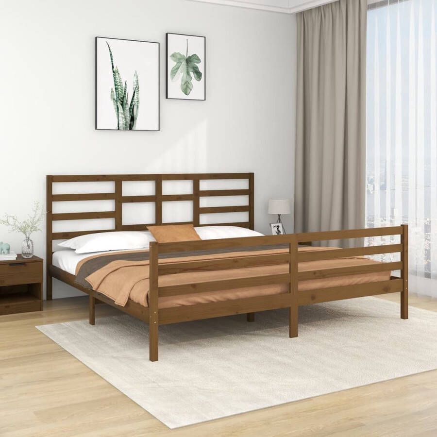 The Living Store Bedframe massief hout honingbruin 200x200 cm Bedframe Bedframes Bed Bedbodem Ledikant Bed Frame Massief Houten Bedframe Slaapmeubel Tweepersoonsbed Bedden Bedbodems