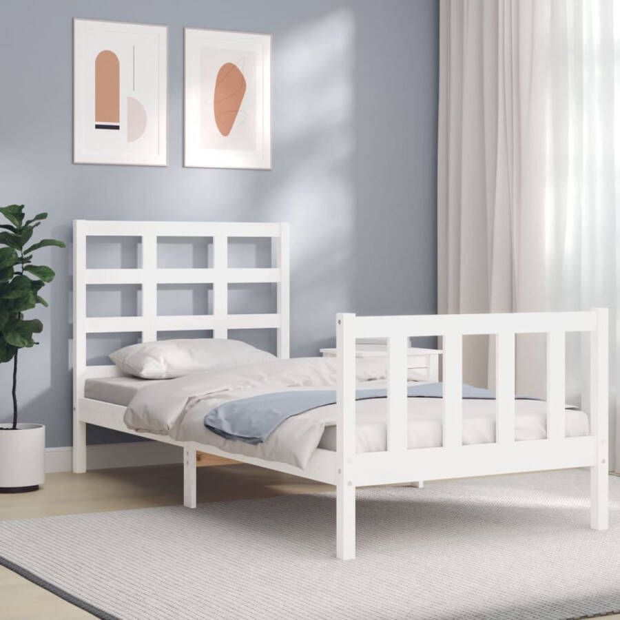 The Living Store Bedframe Grenenhouten Wit 195.5 x 95.5 x 100 cm Multiplex lattenbodem Massief Grenenhouten Bed Frame Wit Bed Frame Bed Frame 90x190 Tweepersoons Bed Frame Compact Bed Frame