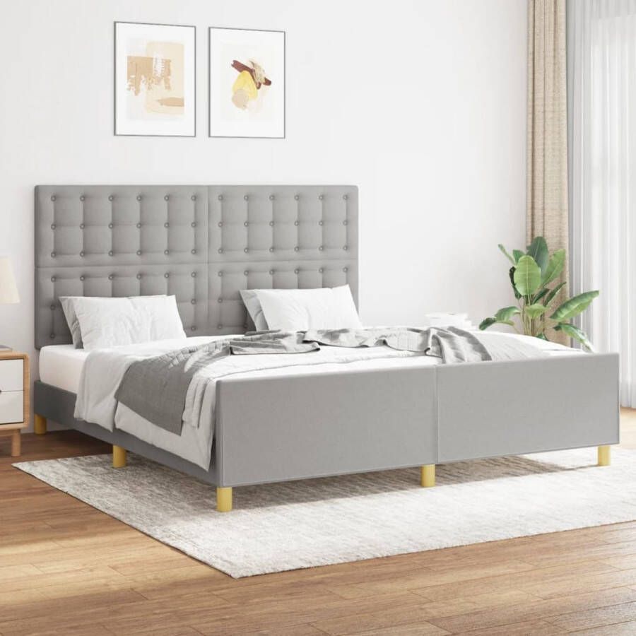 The Living Store Bedframe Grijs 203x166x118 128cm Verstelbaar hoofdeind Stabiele poten Multiplex lattenbodem Comfortabele ondersteuning Matras niet inbegrepen