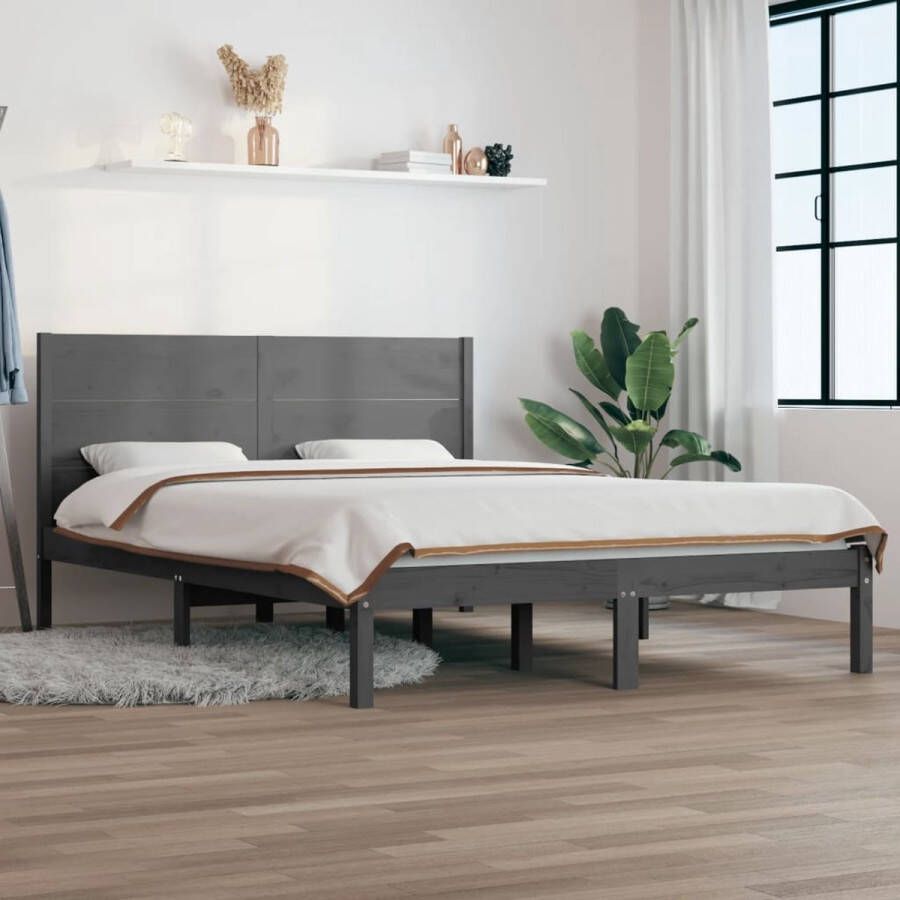 The Living Store Bedframe massief hout grijs 150x200 cm 5FT King Size Bedframe Bedframes Tweepersoonsbed Bed Bedombouw Dubbel Bed Frame Bed Frame Ledikant Houten Bedframe Tweepersoonsbedden