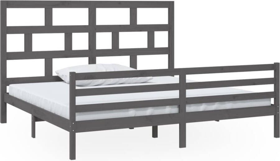 The Living Store Bedframe massief grenenhout grijs 200x200 cm Bedframe Bedframes Bed Bedbodem Ledikant Bed Frame Massief Houten Bedframe Slaapmeubel Tweepersoonsbed Bedden Bedbodems - Foto 2