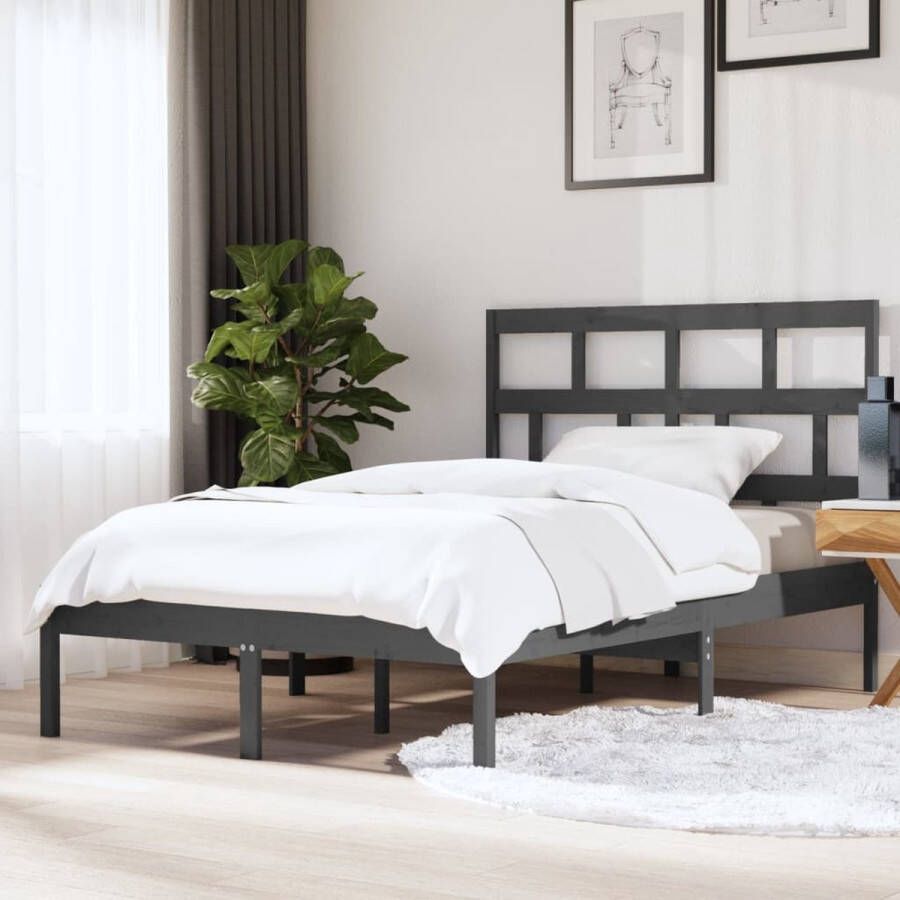 The Living Store Bedframe massief hout grijs 150x200 cm 5FT King Size Bedframe Bedframes Bed Bedbodem Ledikant Bed Frame Massief Houten Bedframe Slaapmeubel Tweepersoonsbed Bedden Bedbodems - Foto 2