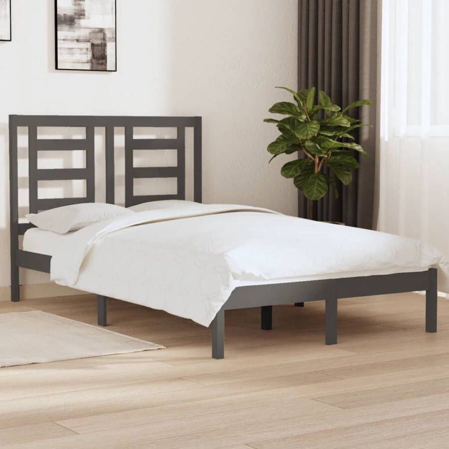 The Living Store Bedframe massief grenenhout grijs 120x200 cm Bedframe Bedframes Bed Bedbodem Ledikant Bed Frame Massief Houten Bedframe Slaapmeubel Tweepersoonsbed Bedden Bedbodems
