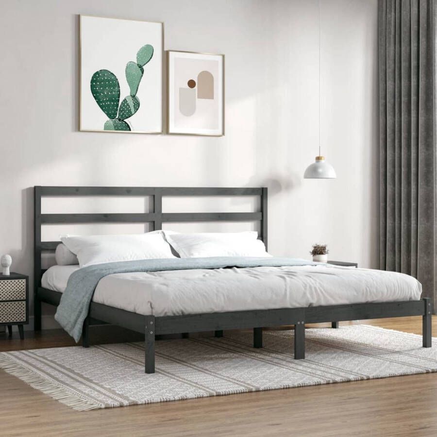 The Living Store Bedframe massief grenenhout grijs 200x200 cm Bedframe Bedframes Bed Bedbodem Ledikant Bed Frame Massief Houten Bedframe Slaapmeubel Tweepersoonsbed Bedden Bedbodems - Foto 2