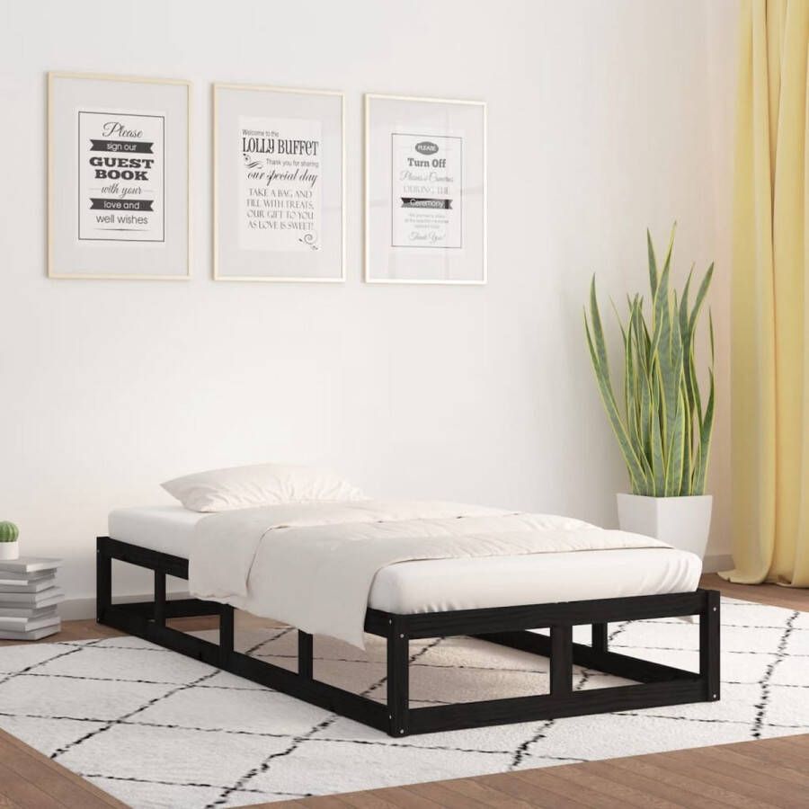 The Living Store Bedframe massief hout zwart 75x190 cm 2FT6 Small Single Bedframe Bedframes Bed Bedbodem Ledikant Bed Frame Massief Houten Bedframe Slaapmeubel Eenpersoonsbed Bedden Bedbodems