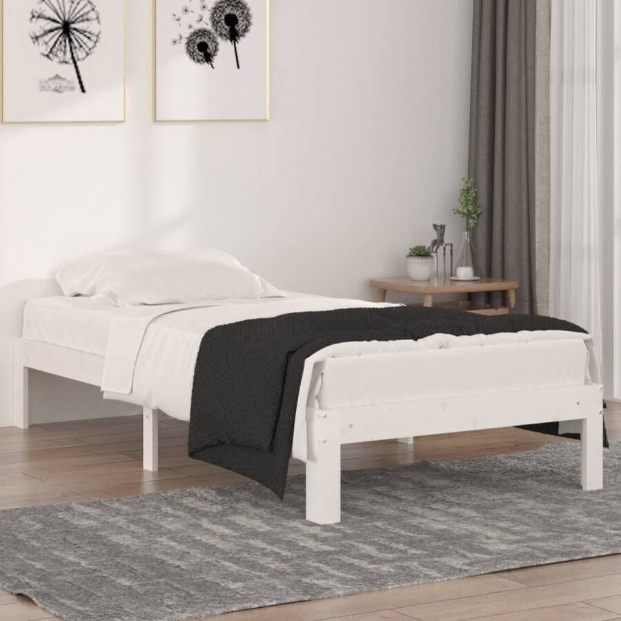 The Living Store Bedframe Hout Eenpersoons 90x190 cm Wit Houten Bedframe Enkelbed Wit Bed Frame Stapelbaar Bed