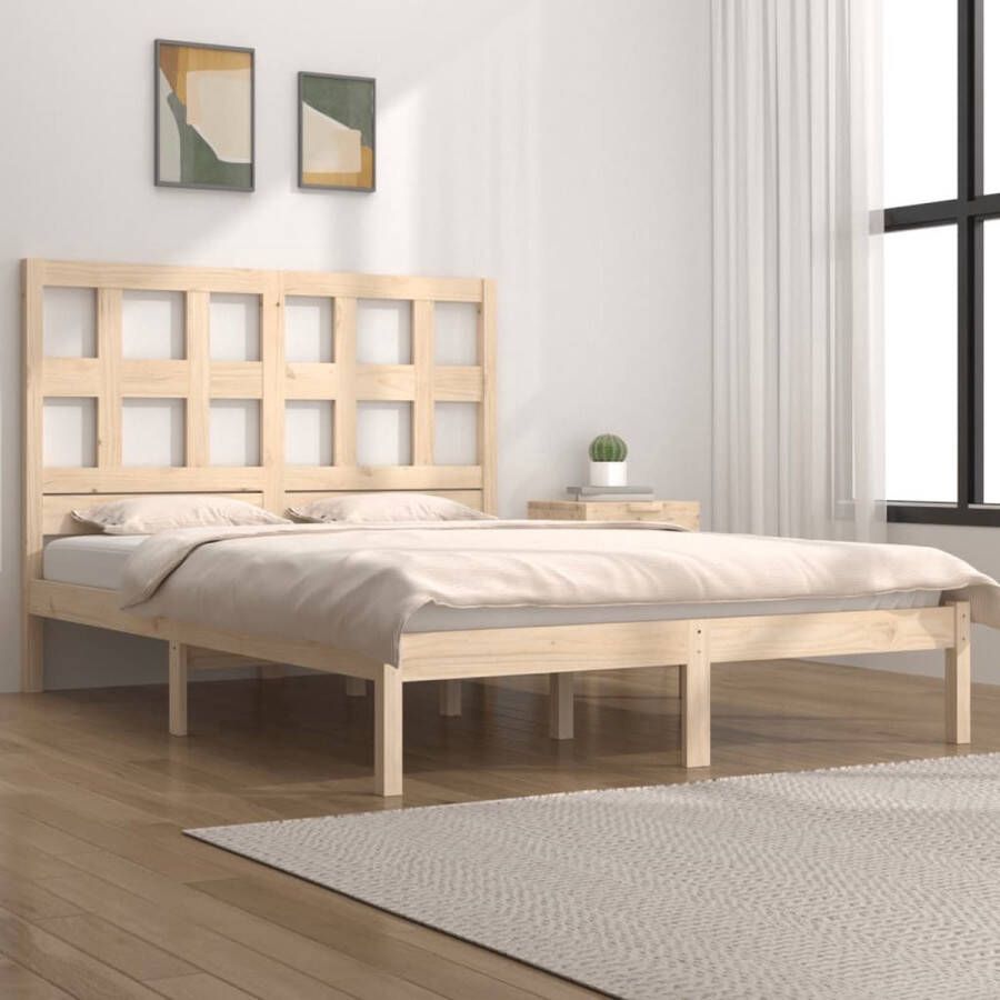 The Living Store Bedframe Hout Grenenhout 140x200 cm Comfortabel Hoofdeinde