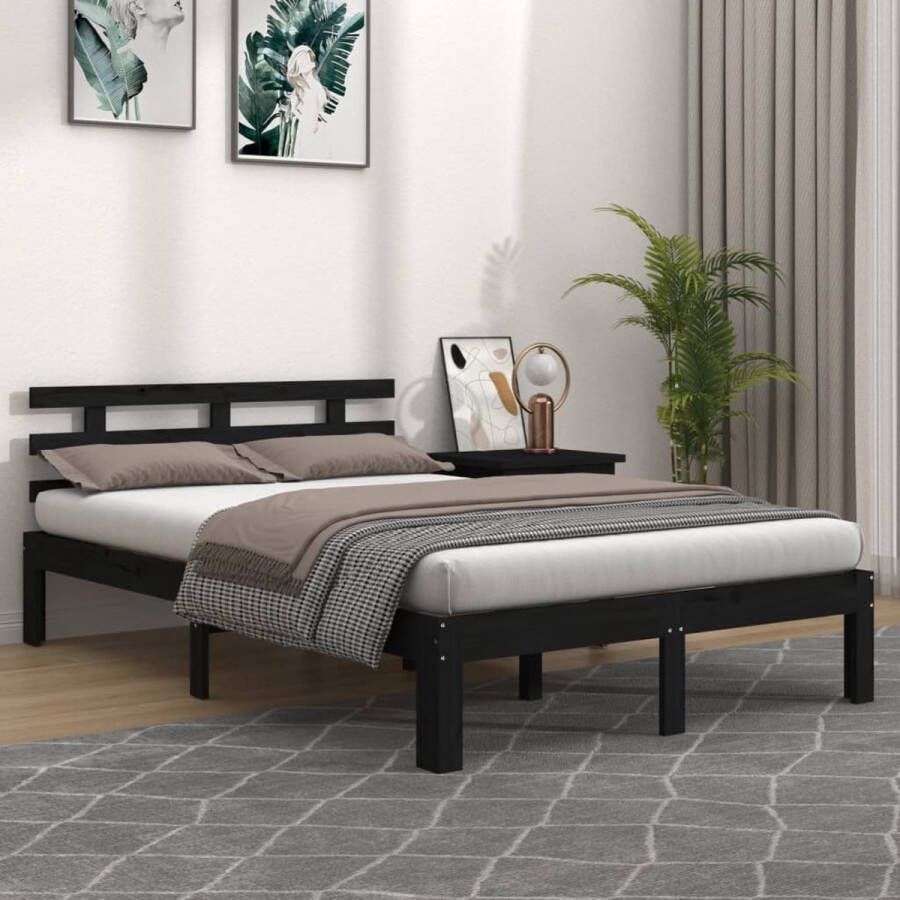 The Living Store Bedframe Houten 180 x 200 cm Zwart